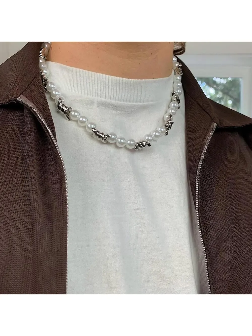 Pearl barbwire y2k 2000s style necklace